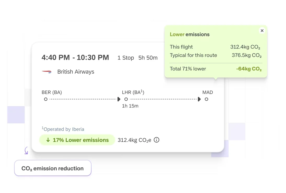 Flight emissions comparison at booking